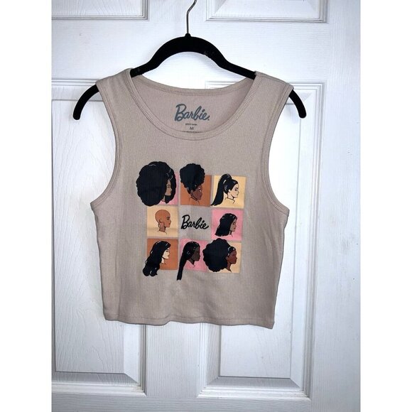 BARBIE Womens Graphic Shades of Barbie Ribbed Cropped Tank Top Sz M - Picture 1 of 6